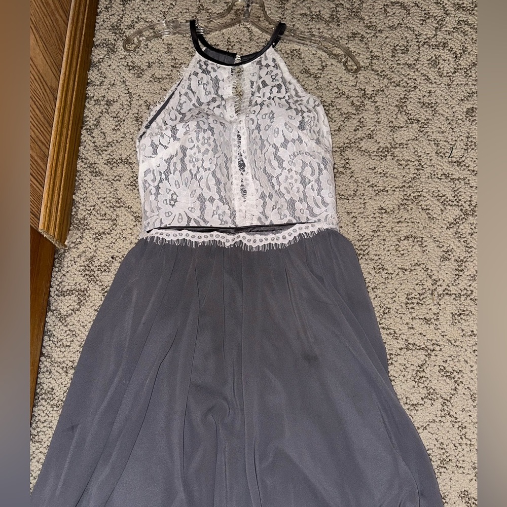Halter neck dress, size small, grey and white lace